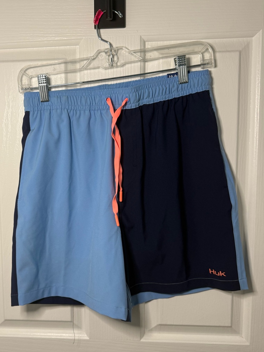 Huk Men’s Light Blue & Navy Swim Trunks with Coral Drawstring